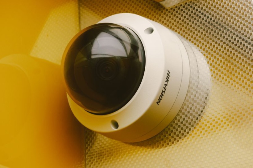 Close-up of a security camera lens